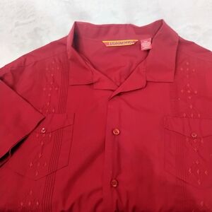 Havanera Guayabera Deep Red Button Shirt Mens XXL 2XL Short Sleeve Casual P